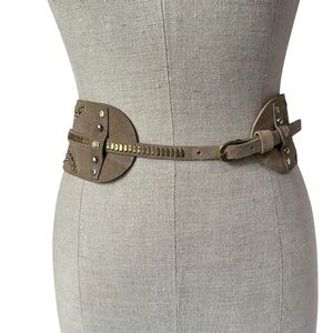 Genuine Vintage CALLEEN CORDERO Studded Beige Suede Wide Corset Belt Women 30